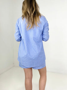 Zenana Striped Button Down Long Sleeve Shirt and Shorts Set