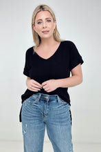 Load image into Gallery viewer, Zenana &quot;Simply Spring&quot; Ribbed V-Neck High-Low Hem Top with Side Slits
