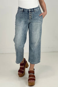 Judy Blue High Waist Button Fly Vintage Wasg Crop Wide Leg Jeans