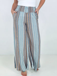 Cozy Co "Boho Vibes" Smocked Waistband Palazzo Pants