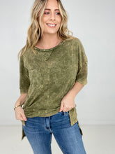 Load image into Gallery viewer, Zenana Acid Wash Front Pocket Raw Edge Top
