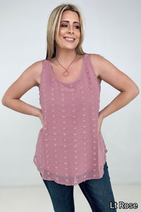 Zenana Swiss Dot Round Neck & Round Hem Tank Top