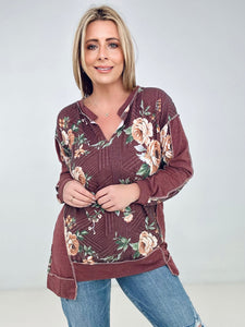 BiBi Floral Print Jacquard Knit Sweatshirt With Cut Edge