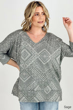 Load image into Gallery viewer, BiBi Aztec Print French Terry V Neck Top
