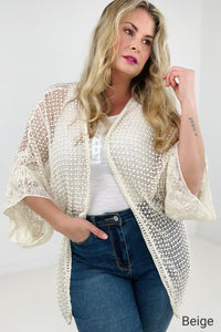 Adora Solid Popcorn Crochet Cardigan