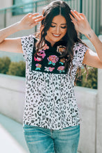 Load image into Gallery viewer, Leopard Notched Neck Short Sleeve Tee-- 10 BUSINESS DAY SHIPPING
