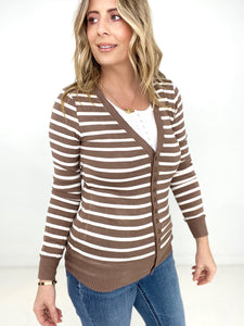 Zenana Striped Snap Button Cardigan