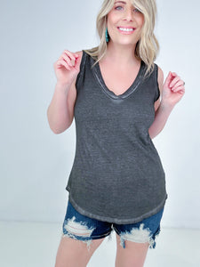 Zenana Washed Raw Edge V-Neck Tank Top