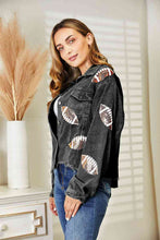 Load image into Gallery viewer, Football Patch Raw Hem Shacket ** 5-10 business day shipping! **
