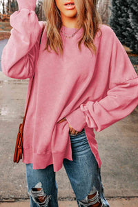 Dropped Shoulder Round Neck Long Sleeve Blouse  ** 5-10 business day shipping! **