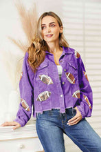 Load image into Gallery viewer, Football Patch Raw Hem Shacket ** 5-10 business day shipping! **
