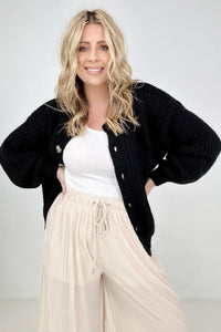 Zenana "Perfectly Poised" Solid Balloon Sleeve Button Front Cardigan