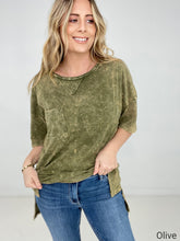 Load image into Gallery viewer, Zenana Acid Wash Front Pocket Raw Edge Top
