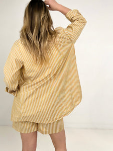 Zenana Striped Button Down Long Sleeve Shirt and Shorts Set