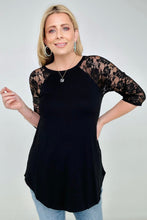 Load image into Gallery viewer, Zenana Plus Lace Half Sleeve Round Neck &amp; Round Hem Top
