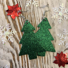 Load image into Gallery viewer, Red or Green Glitter Holiday Tree Dangles
