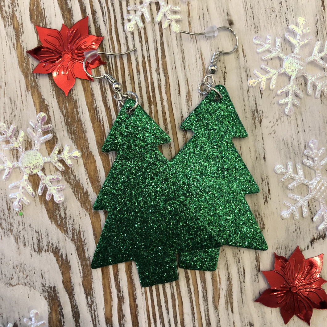 Red or Green Glitter Holiday Tree Dangles