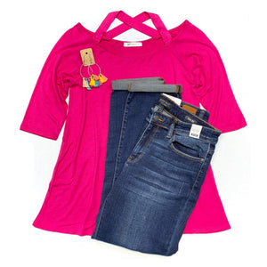 Double Crossed Top in Hot Pink