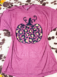 Burgundy leopard pumpkin graphic tee