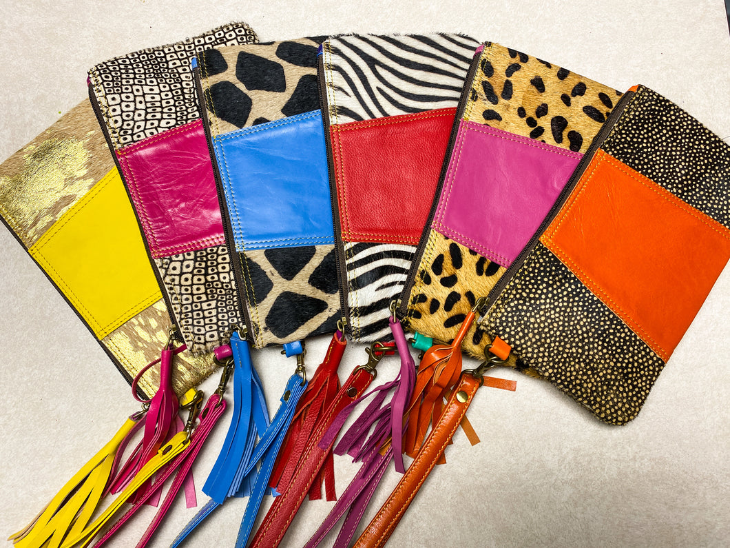 Genuine Hair on Hide candy color clutches