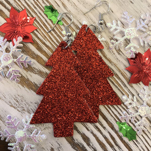 Red or Green Glitter Holiday Tree Dangles